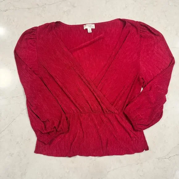 Morgan Taylor Sangria Red Pink Textured Blouse Women's Large Retro Peplum 80s - Picture 8 of 15